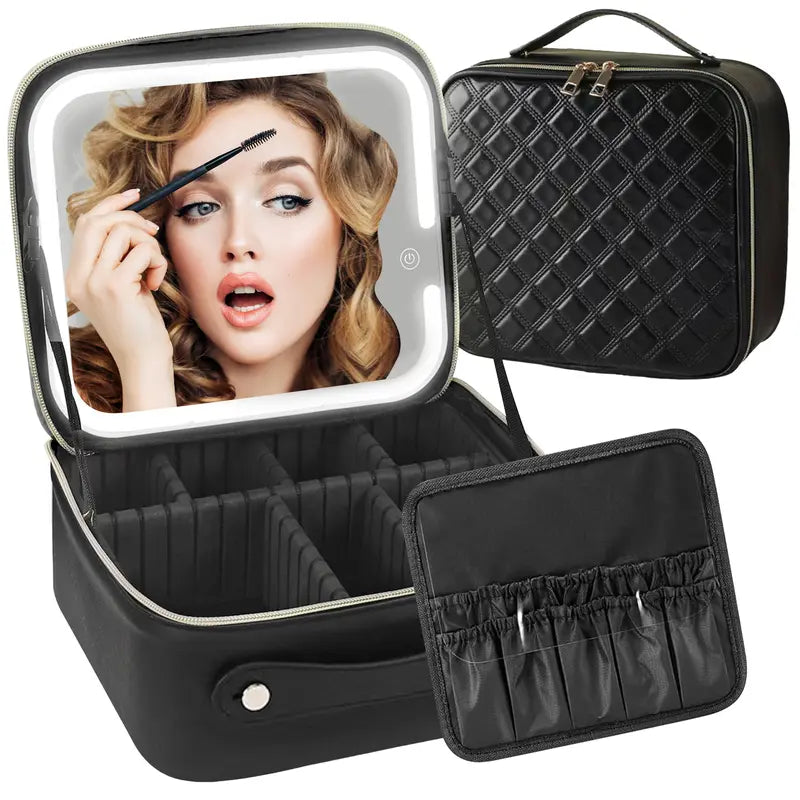 🔥3-color adjustable LED makeup bag for storing brushes, cosmetics and skin care products.