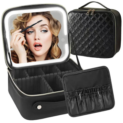 🔥3-color adjustable LED makeup bag for storing brushes, cosmetics and skin care products.
