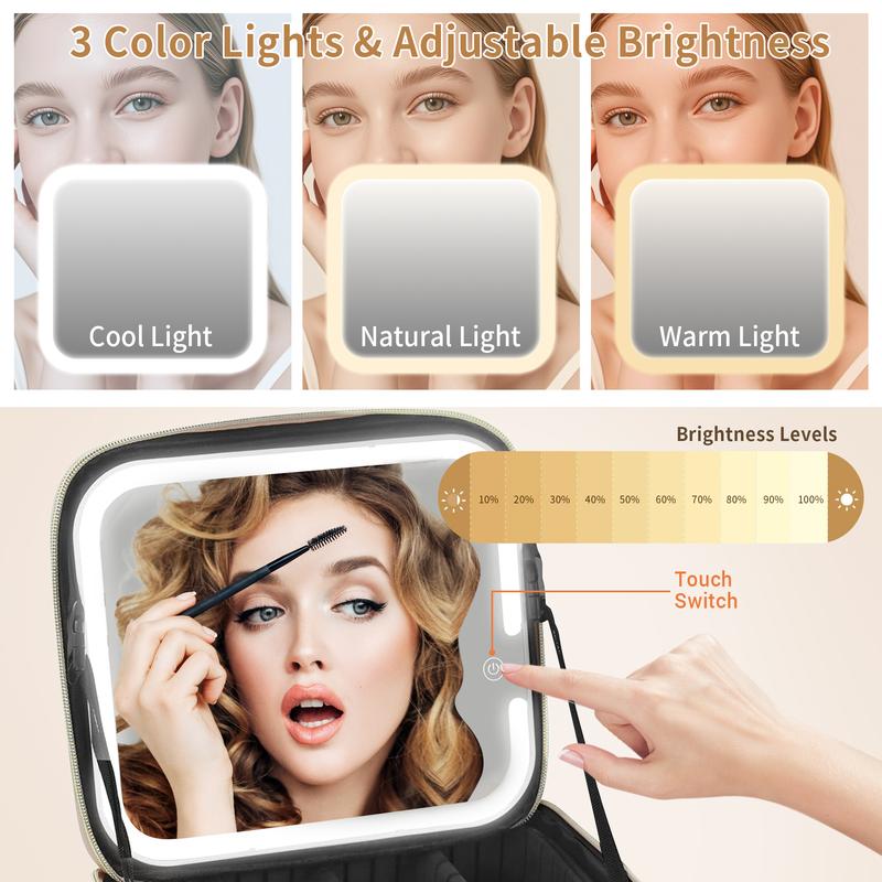🔥3-color adjustable LED makeup bag for storing brushes, cosmetics and skin care products.