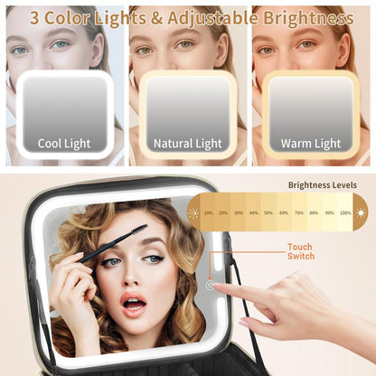 🔥3-color adjustable LED makeup bag for storing brushes, cosmetics and skin care products.