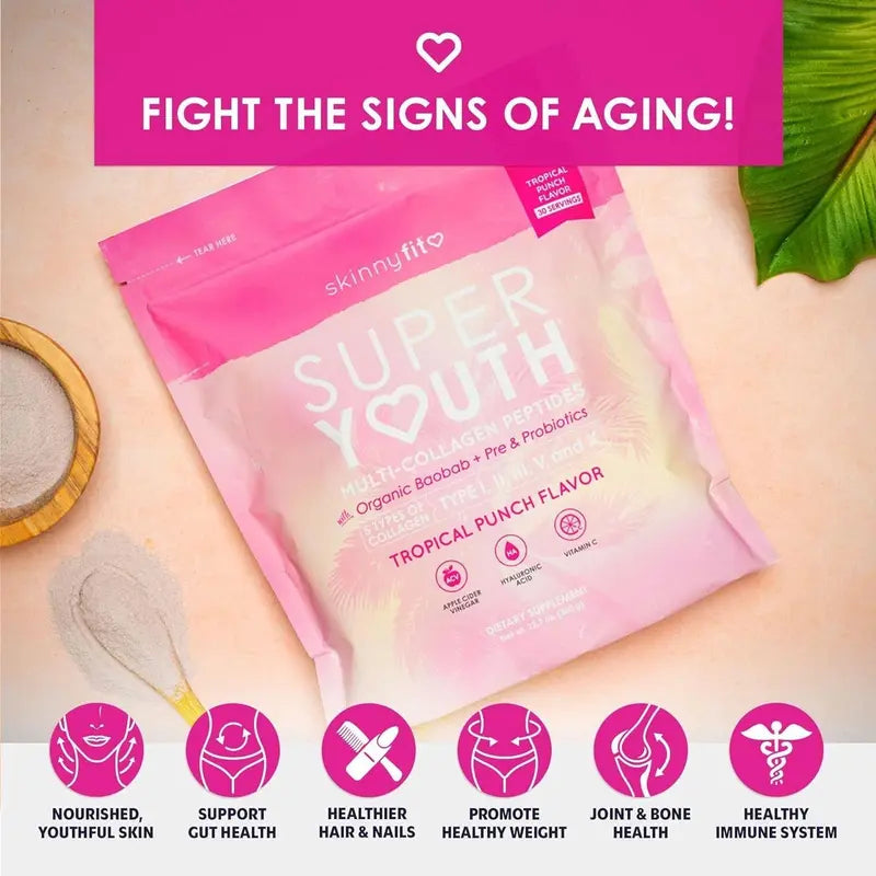 🔥BUY MORE SAVEMORE Skinny Fit Super Youth Peptides Tropical Punch Flavor Multi-Collagen Supplements